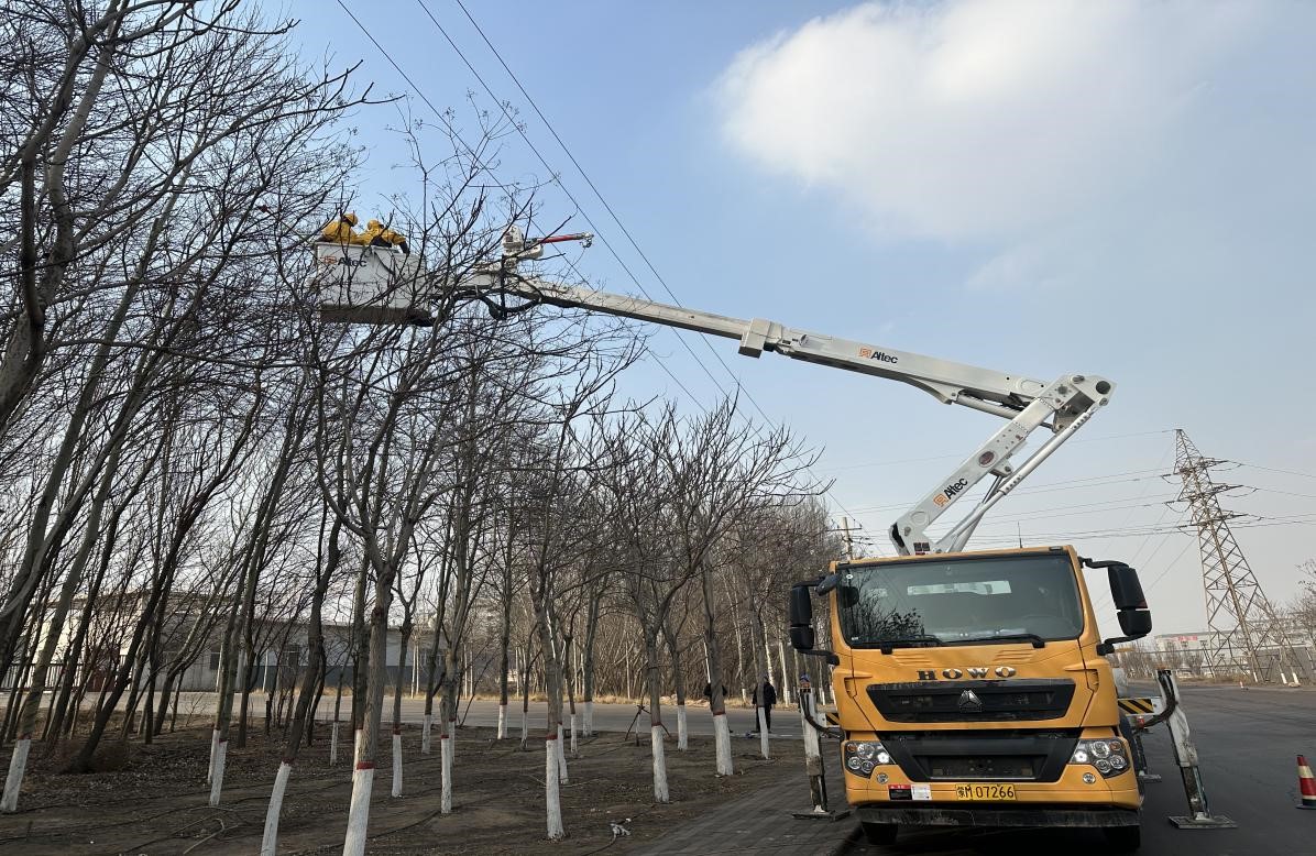 阿拉善供電公司配電帶電作業處開春修“新枝” 小哥化身“理發師”