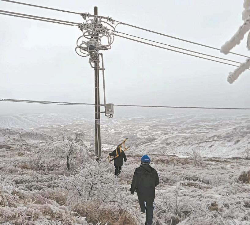 寧夏電力閩寧山海情(三營)共產黨員服務隊冒寒潮除冰保供電