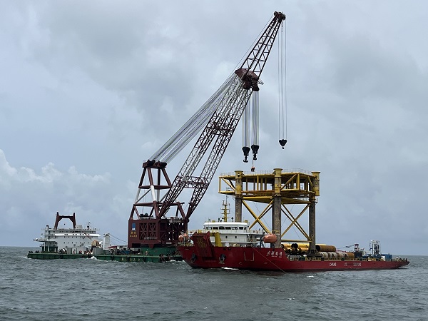 廣西防城港海上風電示范項目開啟首臺風機基礎海上施工作業