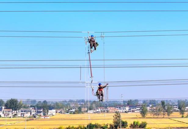 國網漣水縣供電公司組織檢修人員在朱碼街道境內線路